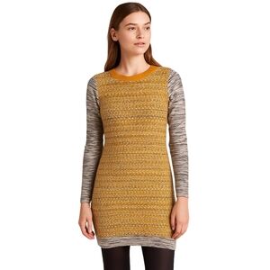 FRENCH CONNECTION Sweater Dress Women Medium Mustard Gray Cotton Knit Retro Mod